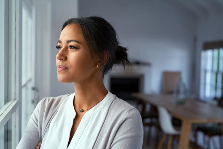 Woman with keratoconus looking off into the distance