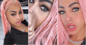 Yailin 'La Mas Viral' before and after her permanent eye color change to 'Miami Gray' through keratopigmentation