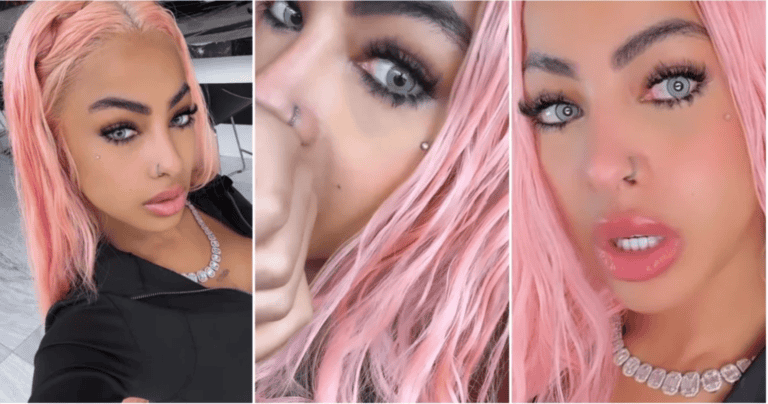 Yailin 'La Mas Viral' before and after her permanent eye color change to 'Miami Gray' through keratopigmentation