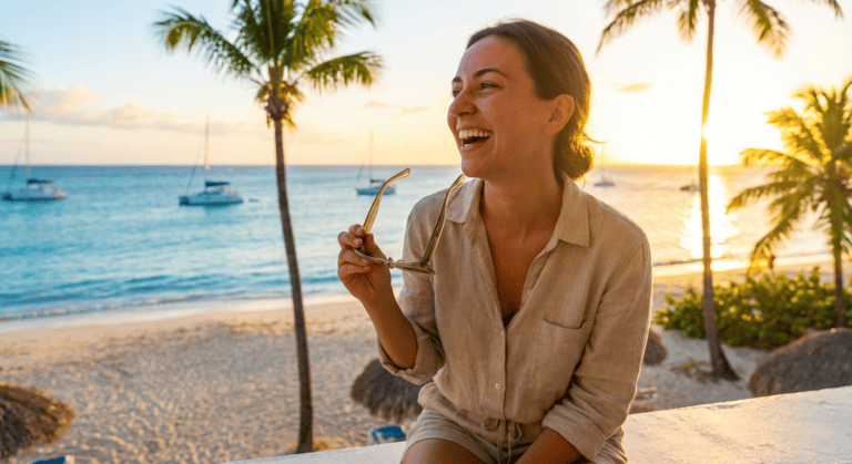 Patient enjoying clear vision after lasik eye surgery during summer.