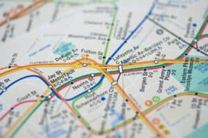 New York City subway map showing complex color-coded transit lines