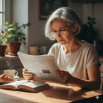 woman in her 50s struggling to read with glasses, illustrating the need for Vizz eye drop to improve eye comfort and clarity