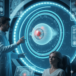 Advanced imaging technology used during modern eye health exams to analyze retinal and optic nerve health